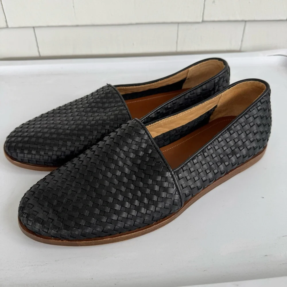 Nisolo Woven Slip-On Loafers Flats Black size 10